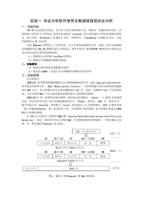 实验一 协议分析软件使用及数据链路层协议分析