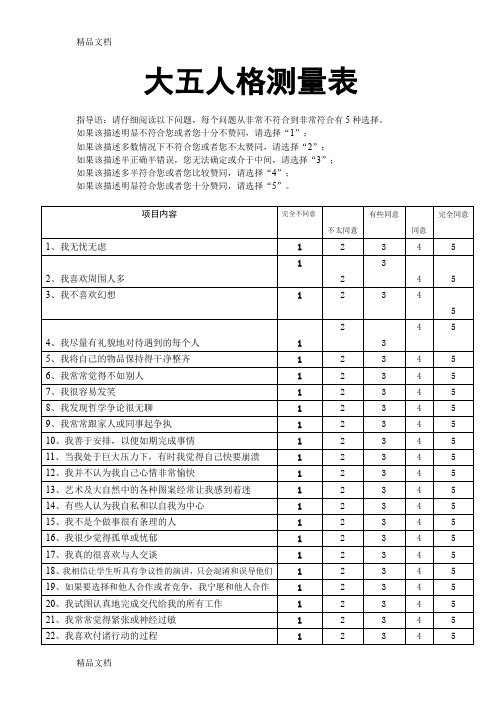 大五人格量表(revised)--计分及解释知识讲解