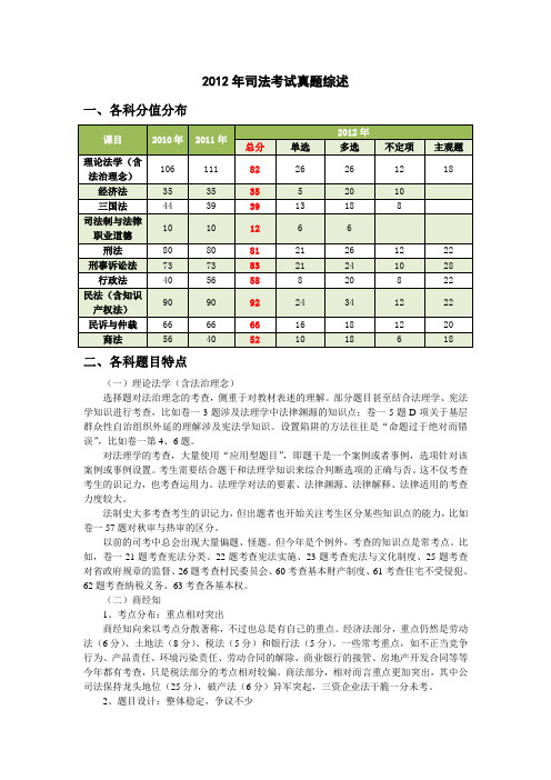 2012年国家司法考试真题综述