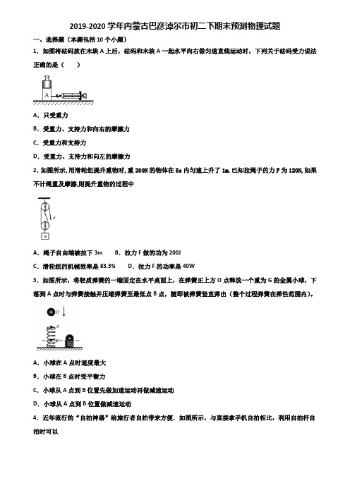 2019-2020学年内蒙古巴彦淖尔市初二下期末预测物理试题含解析