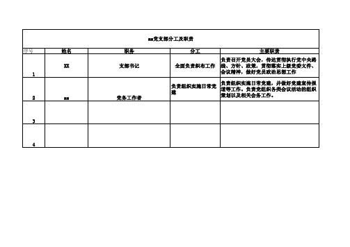 支部党务工作人员分工一览表