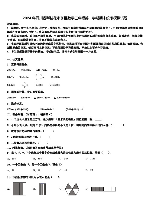 2024年四川省攀枝花市东区数学三年级第一学期期末统考模拟试题含解析