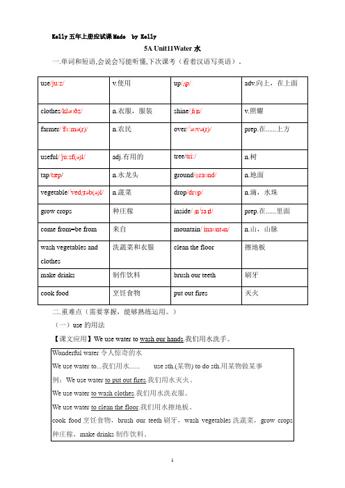 Kelly 小学英语沪教版 5A Unit 11大纲Water水