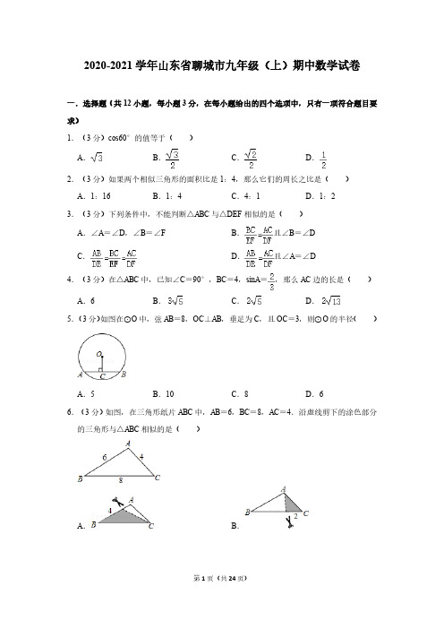 2020-2021学年山东省聊城市九年级(上)期中数学试卷