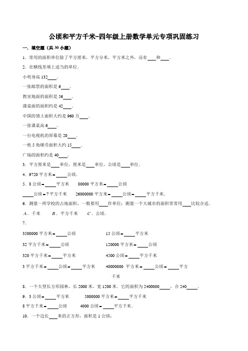 人教版四年级上册数学《公顷和平方千米》单元专项巩固练习(带答案)