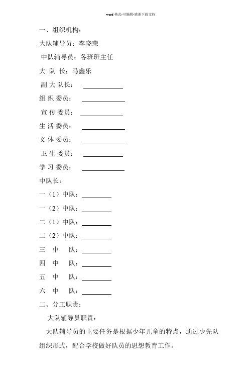 少先队组织机构及分工职责