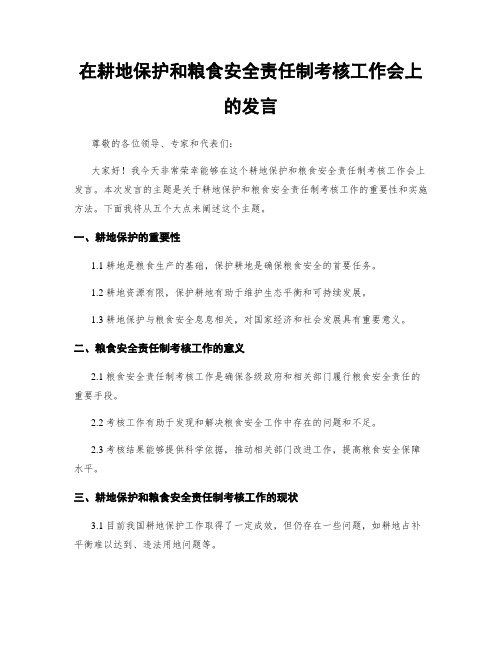 在耕地保护和粮食安全责任制考核工作会上的发言