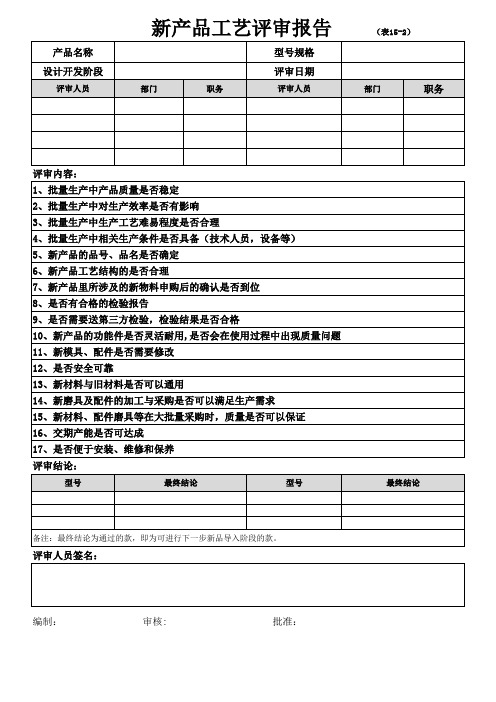 新产品工艺评审报告