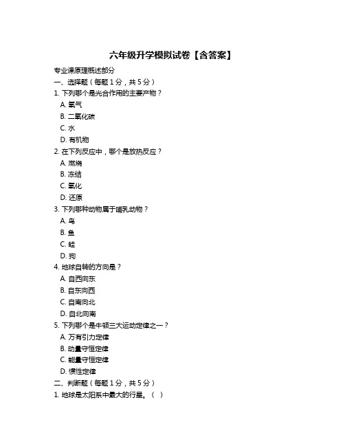 六年级升学模拟试卷【含答案】