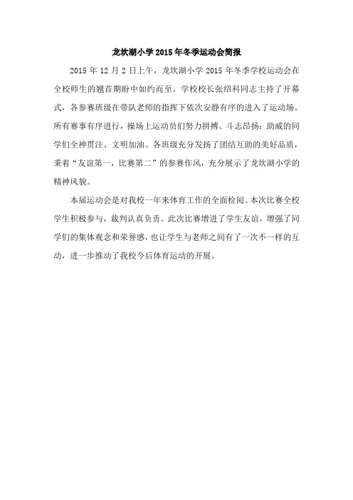 龙坎湖小学2015年冬季运动会简报