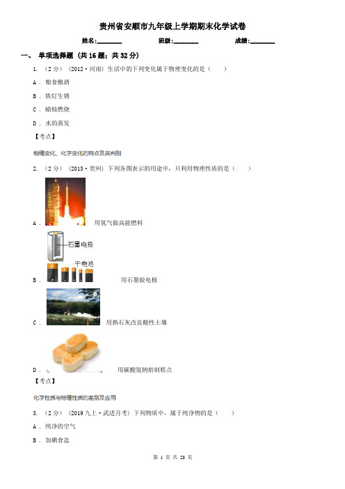 贵州省安顺市九年级上学期期末化学试卷