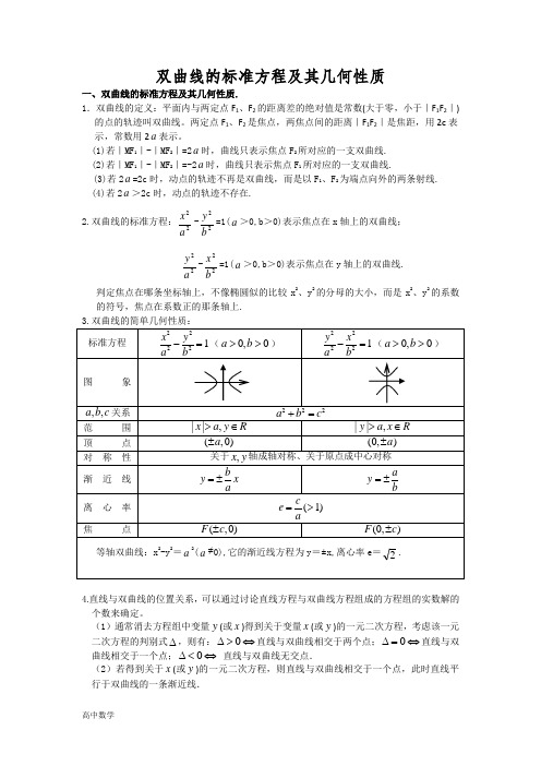 高中数学双曲线的标准方程及其几何性质