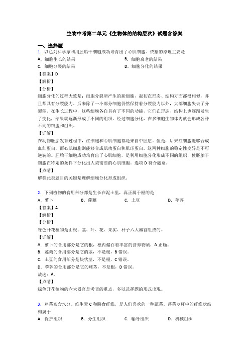 生物中考第二单元《生物体的结构层次》试题含答案