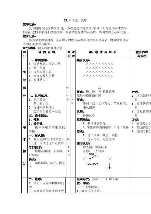 体育与健康高一上人教新课标24.耐久跑、篮球同步教案