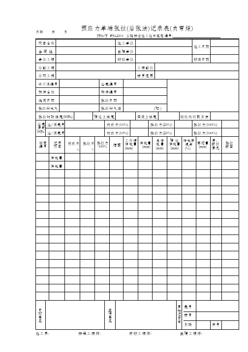 预应力单端张拉(后张法)记录表(负弯矩)