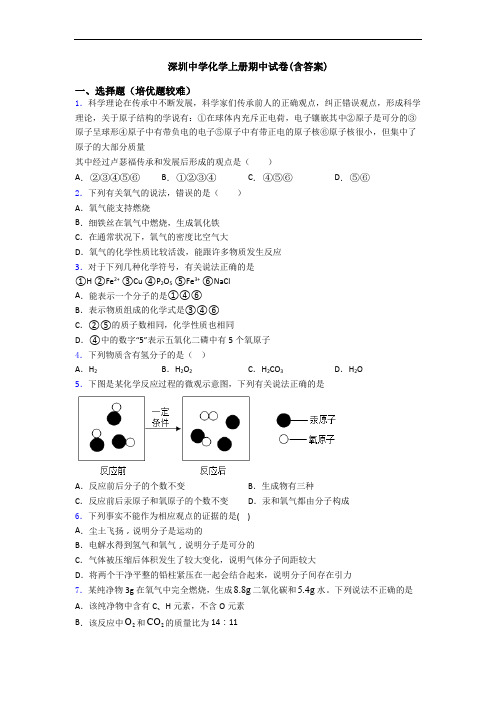 深圳中学化学初三化学上册期中试卷(含答案)