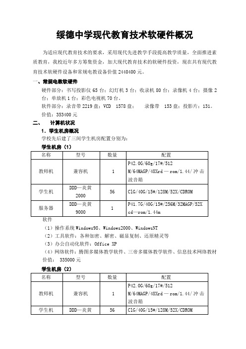 绥德中学现代教育技术软硬件概况