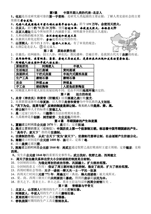 七年级历史上册1—10课重点知识读记版