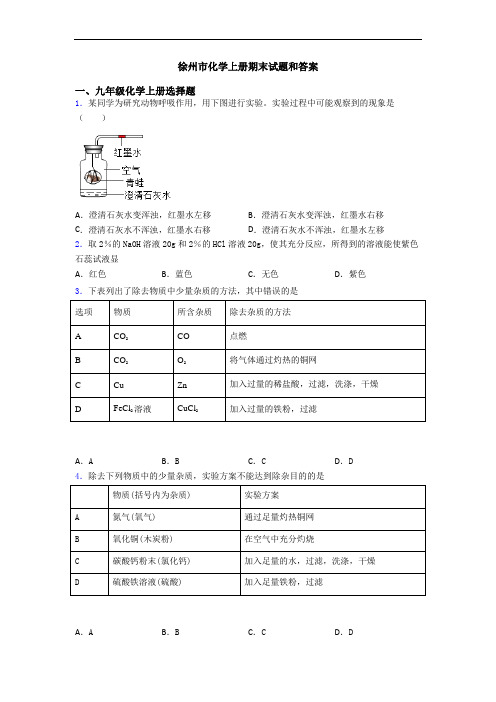 徐州市化学初三化学上册期末试题和答案