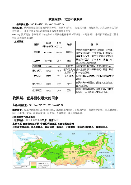 精品高中地理 区域地理复习教案：课时10  欧洲东部和北亚