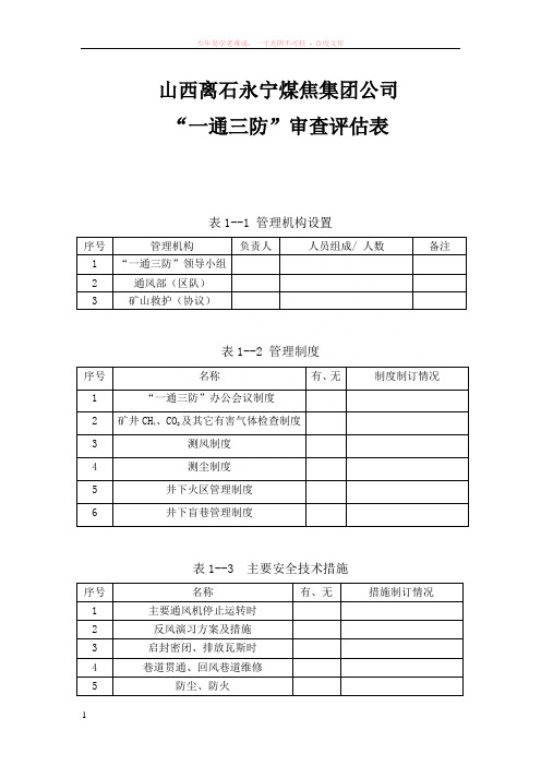 山西永宁煤焦集团公司“一通三防”审查评估表