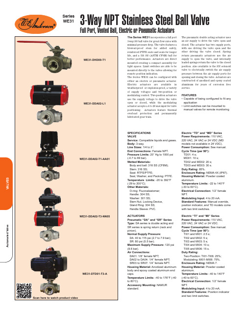 Automated Valve VALVES The Series WE31 三向钢球值介绍说明书