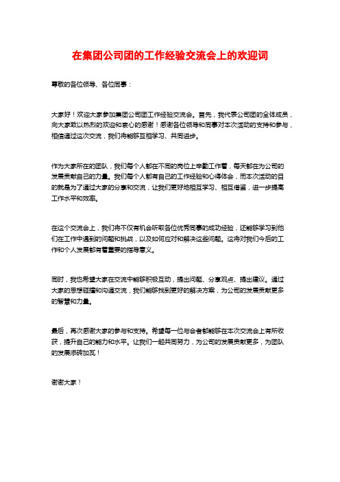 在集团公司团的工作经验交流会上的欢迎词