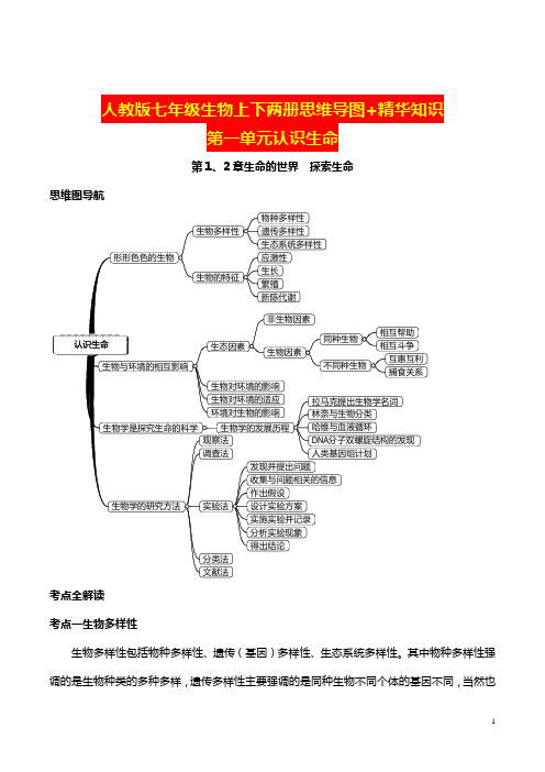 七年级生物上下两册思维导图+精华知识