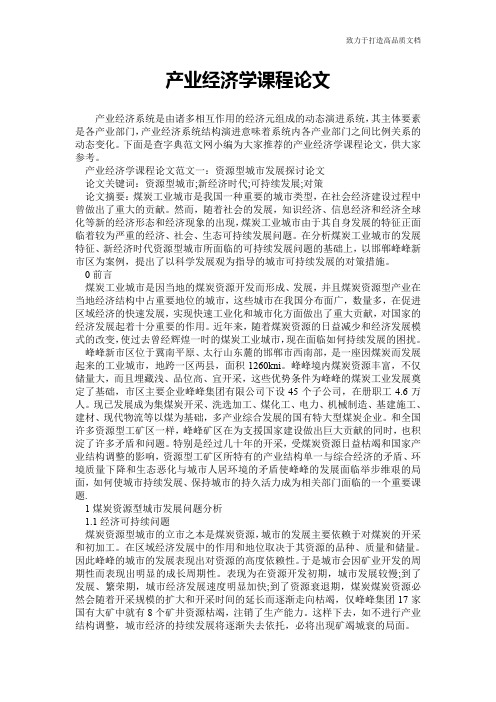 产业经济学课程论文