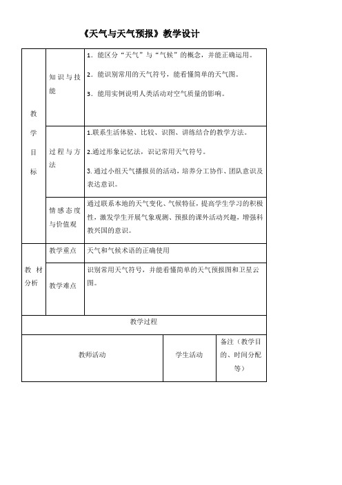 初中地理广东人民七年级上册(2023年新编) 天气与气候教学设计天气与天气预报解中王宁