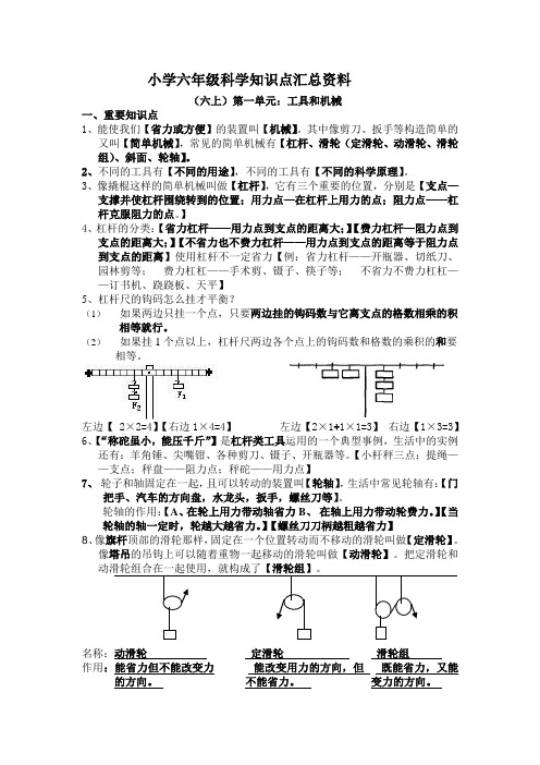 小学六年级科学知识点总汇