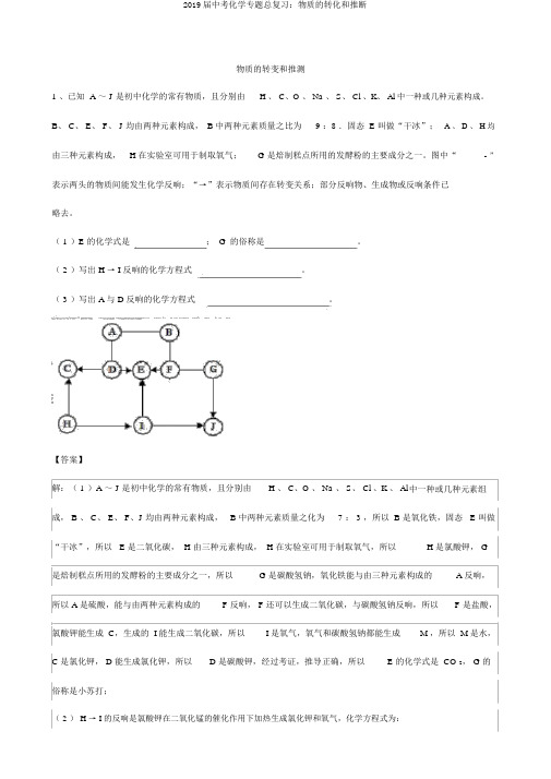 2019届中考化学专题总复习：物质的转化和推断