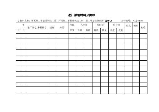 化妆品进厂原辅料分类台帐