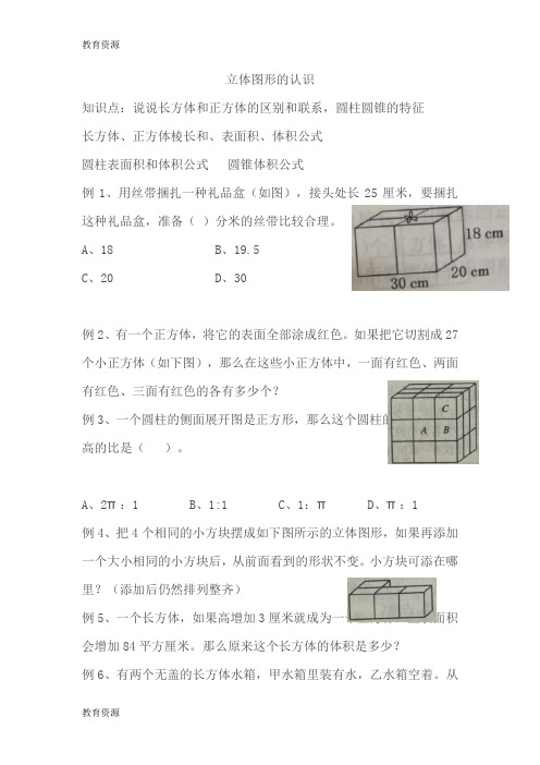 【教育资料】六年级下册数学专项练习  立体图形的认识    苏教版学习专用