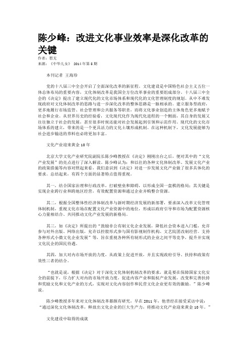 陈少峰：改进文化事业效率是深化改革的关键