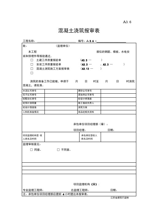 A3.6混凝土浇灌报审表