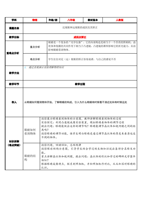 八年级物理上册教案-5.4 眼睛和眼镜1-人教版