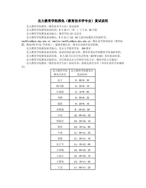 北大教育学院推免(教育技术学专业)复试说明