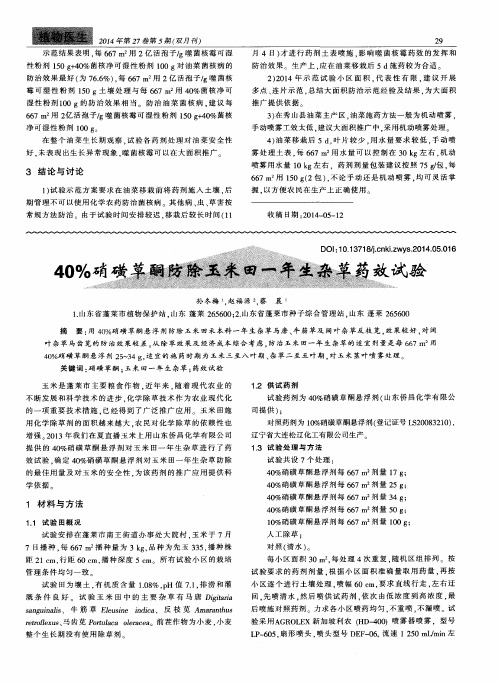 40%硝磺草酮防除玉米田一年生杂草药效试验