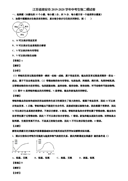 江苏省淮安市2019-2020学年中考生物二模试卷含解析