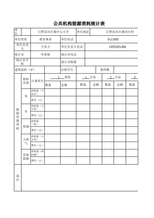 能源资源消耗统计表