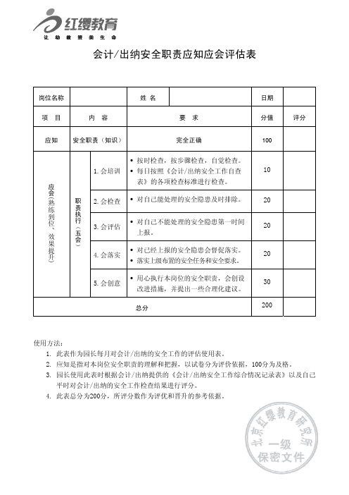 7.会计出纳安全职责应知应会评估表