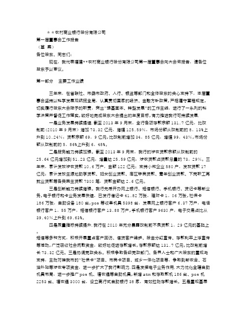 农商银行第一届董事会工作报告