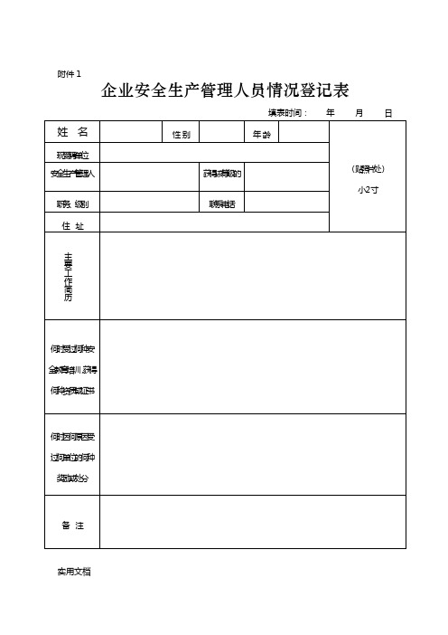 企业安全生产管理人员情况登记表