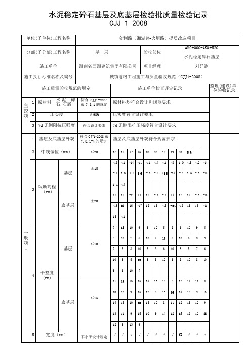 水泥稳定碎石基层及底基层检验批质量检验记录