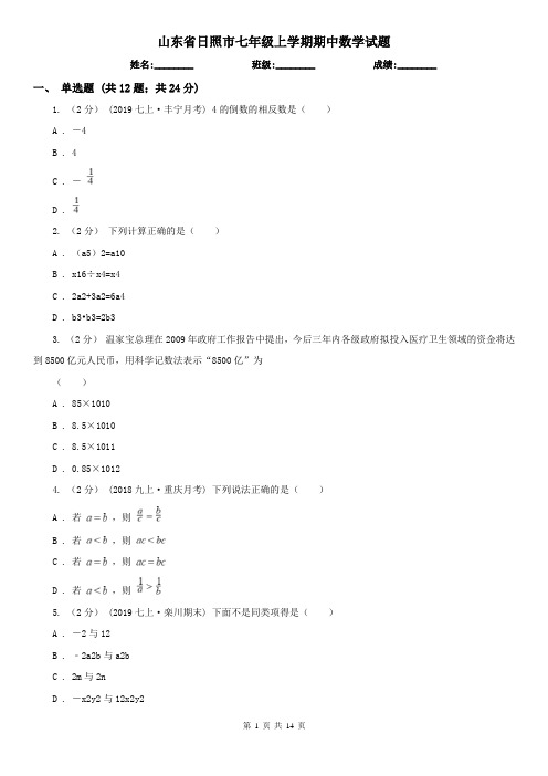 山东省日照市七年级上学期期中数学试题