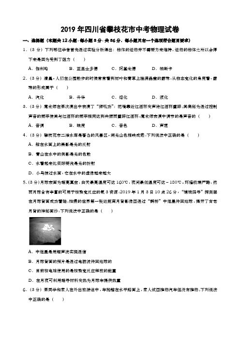 2019年四川省攀枝花市中考物理试题(word版,含解析)