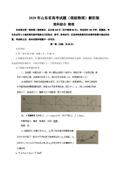 2020年山东省高考试题(理综物理)解析版