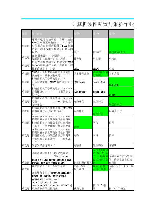 计算机硬件配置与维护理论(作业习题)