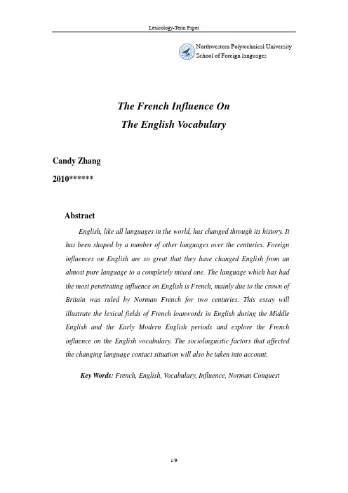 The French Influence On English Vocabulary 法语对英语词汇的影响